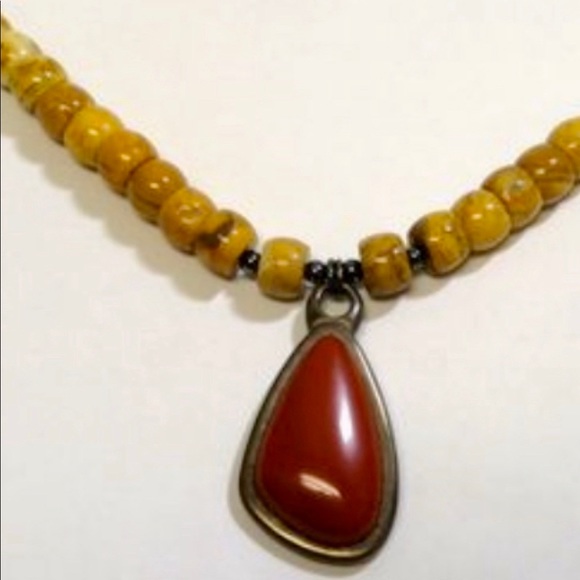 JASPER Red&Tan 925 Native Tribal Boho Necklace - Picture 2 of 8